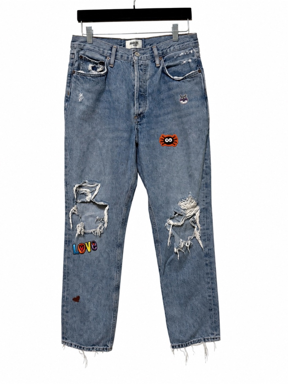 AGOLDE| Fen High Rise Relaxed Taper Distressed Patch Jeans 28 Organic Cotton